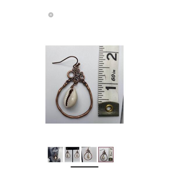 Copper Cowry Shell Earrings - Picture 3 of 3